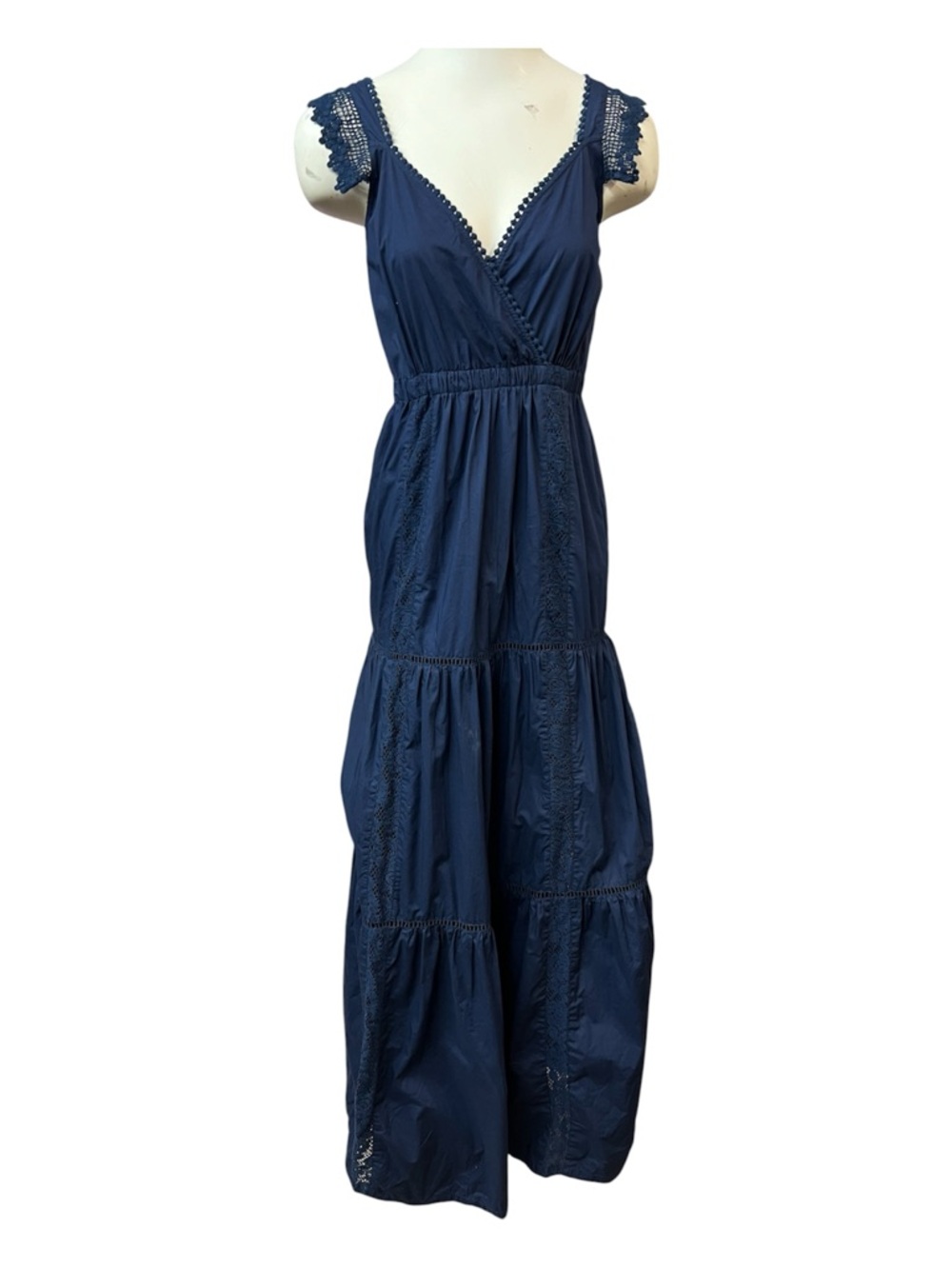 Semicouture Navy Blue Tiered Maxi Dress Cotton Size Small